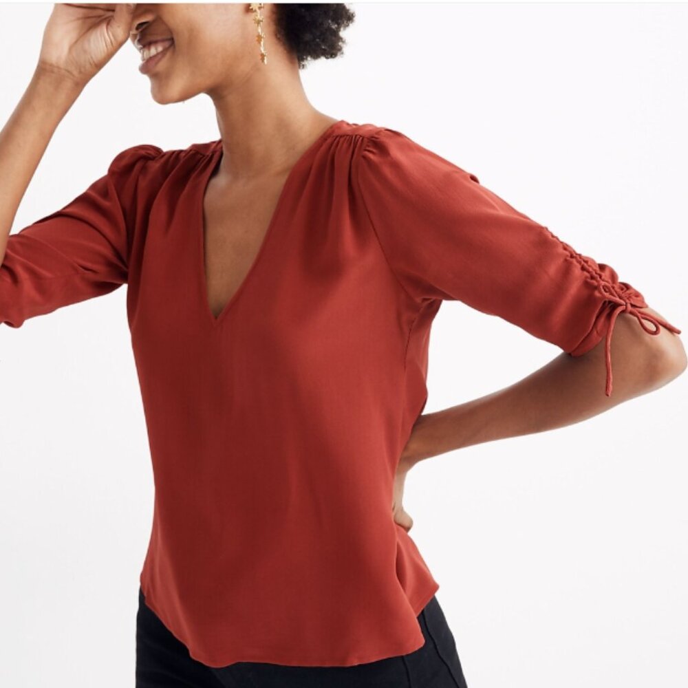 Madewell Silk Cinch-Sleeve Top